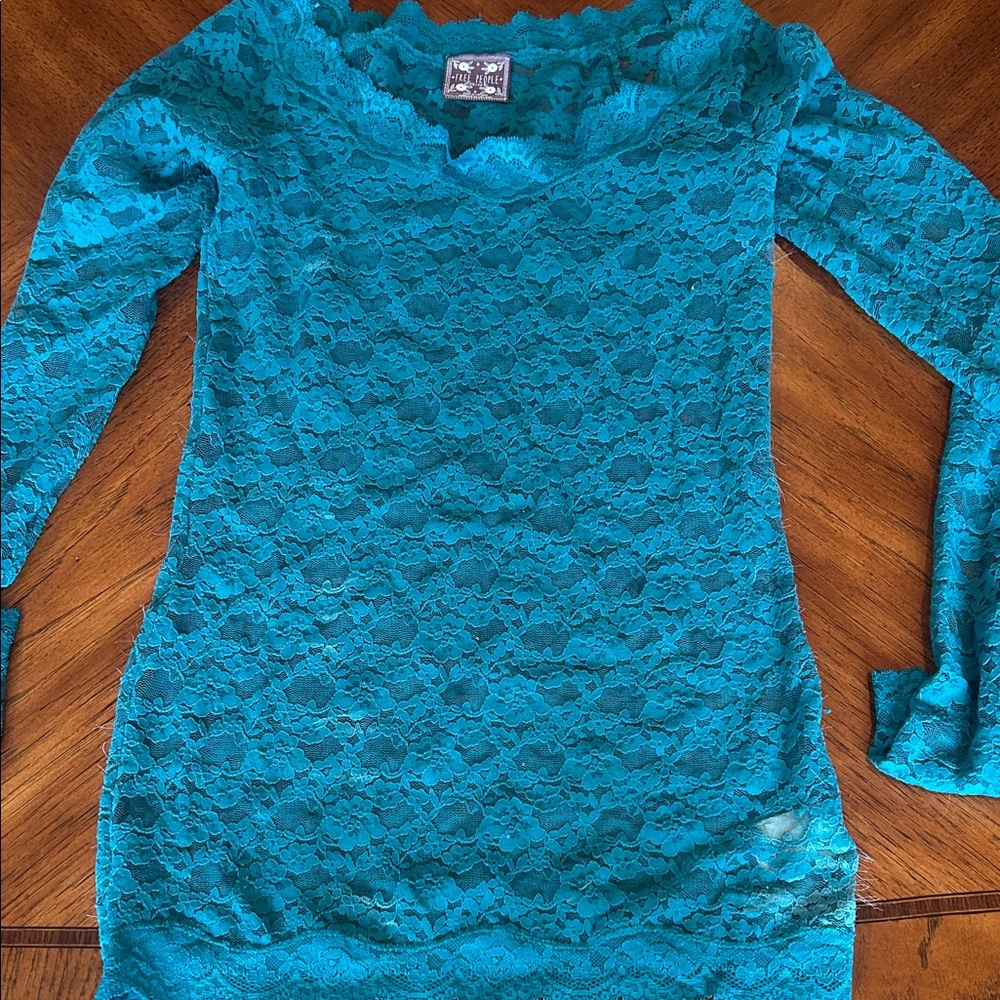 Free People Teal Lace Long Sleeve Top